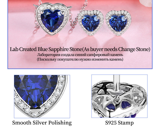 Piękna biżuteria serce ze srebra 925 w kształcie niebieskiego szafiru dla kobiet - Wianko - 10