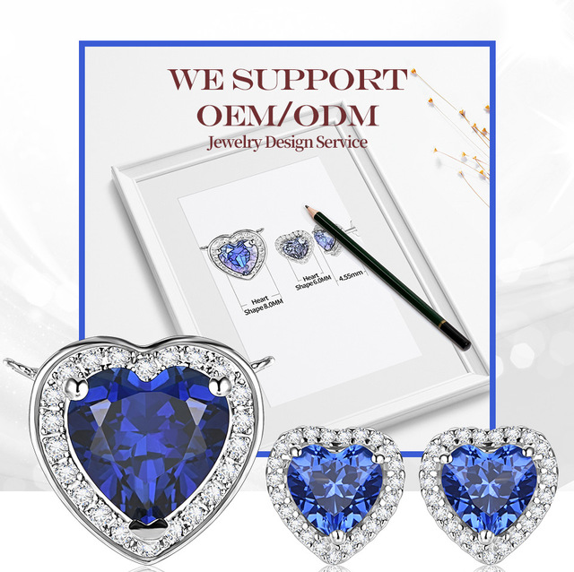 Piękna biżuteria serce ze srebra 925 w kształcie niebieskiego szafiru dla kobiet - Wianko - 4