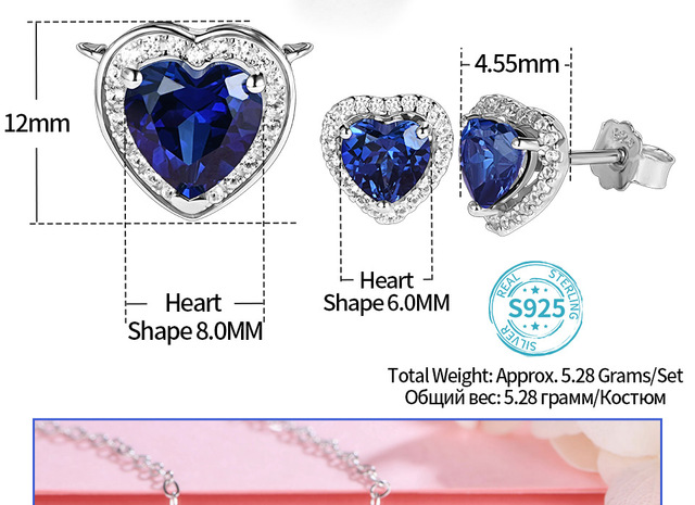 Piękna biżuteria serce ze srebra 925 w kształcie niebieskiego szafiru dla kobiet - Wianko - 9