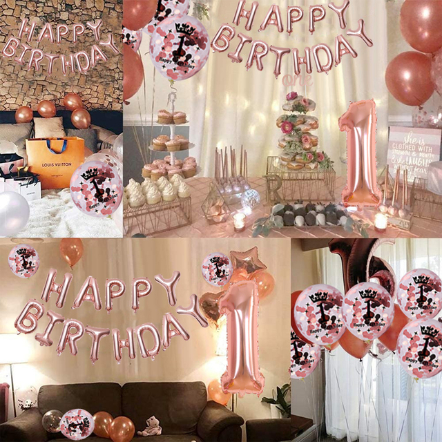 Zestaw 34 różowo-złotych dekoracji DIY na pierwsze urodziny, rocznicę artykuły do dekoracji imprezy: obrus, balon, konfetti - Wianko - 6