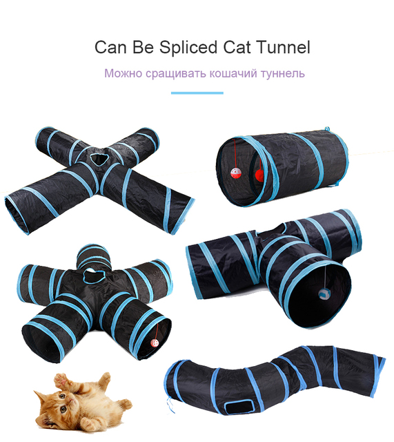 Składane, interaktywne tuneliki dla kotów - rąbek, łączenie, 3 otwory, zabawa z królikiem - Wianko - 4