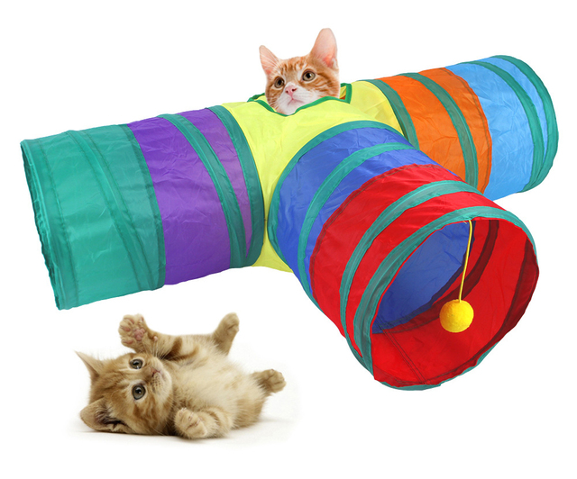 Składane, interaktywne tuneliki dla kotów - rąbek, łączenie, 3 otwory, zabawa z królikiem - Wianko - 3