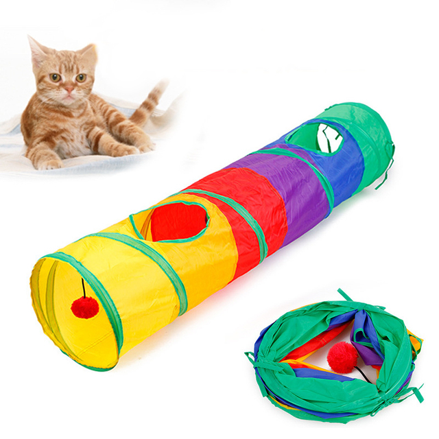 Składane, interaktywne tuneliki dla kotów - rąbek, łączenie, 3 otwory, zabawa z królikiem - Wianko - 1