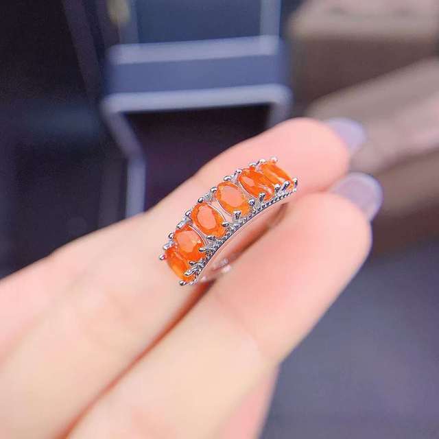 Pierścień ślubny z opalem o kolorze pomarańczowym, owalny, srebrny, 925 - Wianko - 4