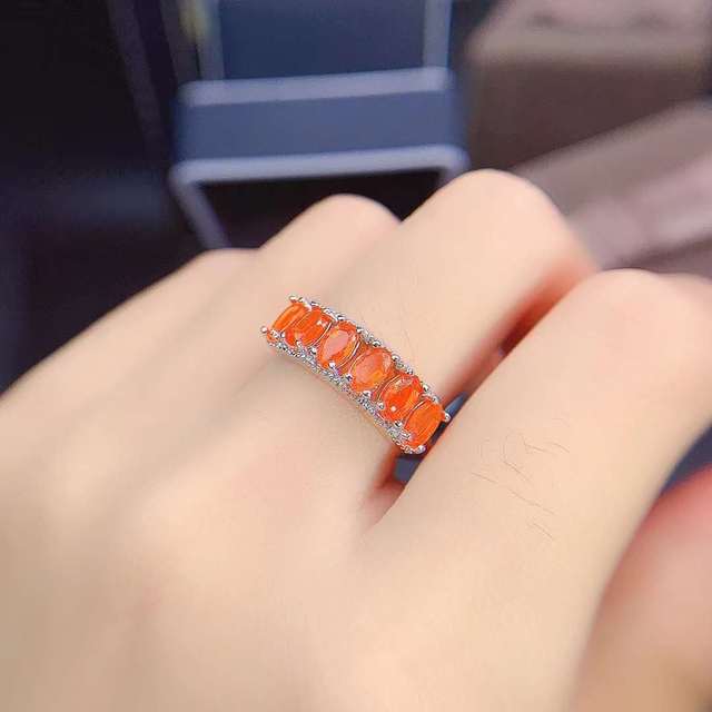 Pierścień ślubny z opalem o kolorze pomarańczowym, owalny, srebrny, 925 - Wianko - 3