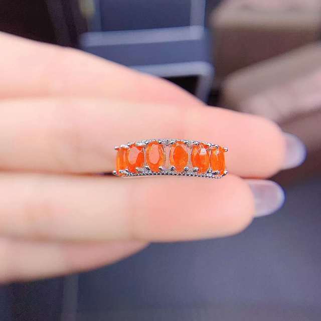 Pierścień ślubny z opalem o kolorze pomarańczowym, owalny, srebrny, 925 - Wianko - 5