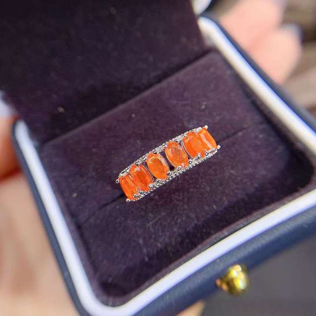 Pierścień ślubny z opalem o kolorze pomarańczowym, owalny, srebrny, 925 - Wianko - 1