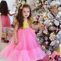 Sukienka dla dziewczynek korowód z dekoltem w szpic, Tuxedo, pióra na ślub - różowe cekiny - Wianko - 11