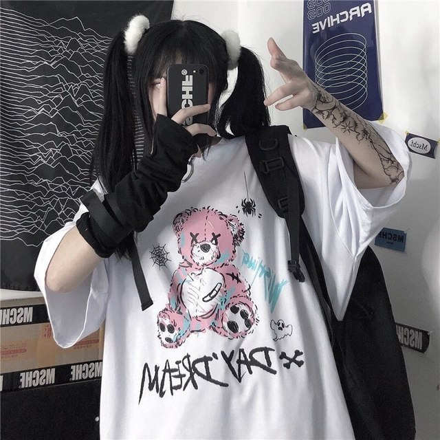 Koszulka do biegania damska Harajuk goth z nadrukiem Anime T-shirt Unisex 2021 - Wianko - 7