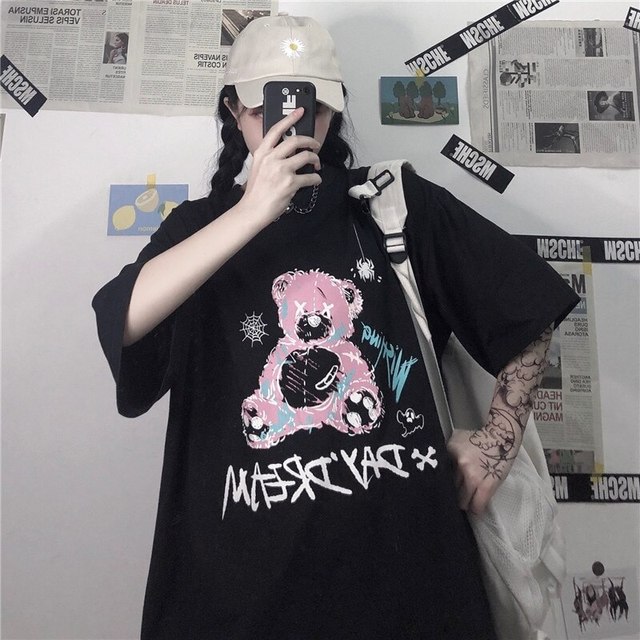 Koszulka do biegania damska Harajuk goth z nadrukiem Anime T-shirt Unisex 2021 - Wianko - 4