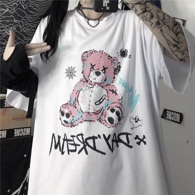 Koszulka do biegania damska Harajuk goth z nadrukiem Anime T-shirt Unisex 2021 - Wianko - 8