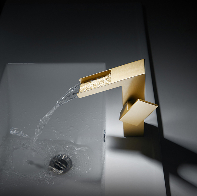 Mikser umywalkowy wodospad szczotkowany złoty mosiądz ciepła/zimna wodą pojedynczy uchwyt - Wianko - 10