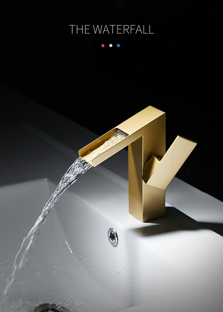 Mikser umywalkowy wodospad szczotkowany złoty mosiądz ciepła/zimna wodą pojedynczy uchwyt - Wianko - 5