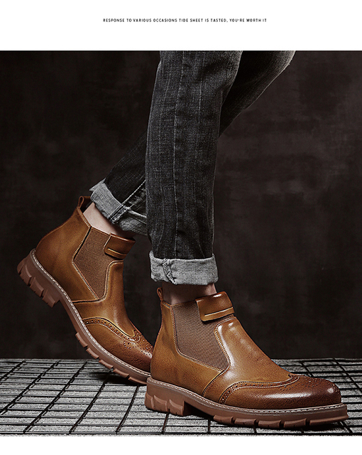 Męskie buty sztyblety Chelsea Vintage z prawdziwej skóry cielęcej - Wianko - 15
