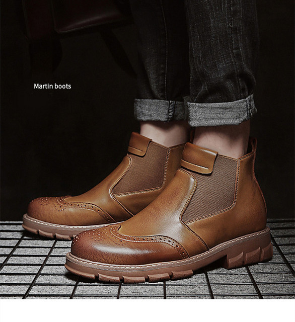 Męskie buty sztyblety Chelsea Vintage z prawdziwej skóry cielęcej - Wianko - 13