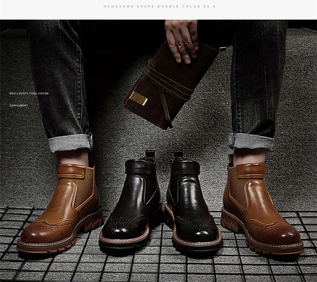 Męskie buty sztyblety Chelsea Vintage z prawdziwej skóry cielęcej - Wianko - 3