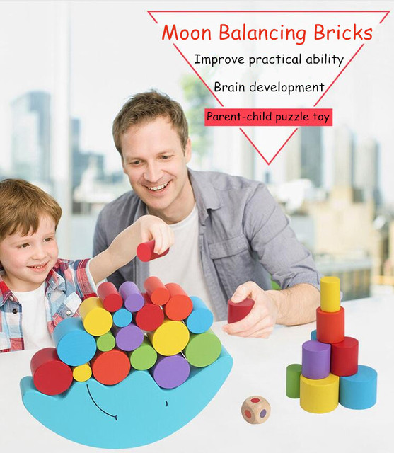 Jasne drewniane księżycowe klocki do nauki równoważenia dla dzieci - LittLove - Wianko - 2