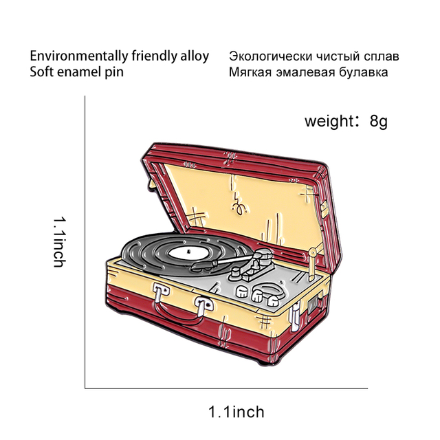 Retro broszka gramofon do klapy - muzyka, emaliowane wpinki, klasyczne audiofile, dla miłośników muzyki, denim kurtka, plecak (prezent, odznaka) - Wianko - 1