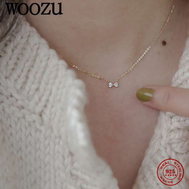 Naszyjnik WOOZU Mini wstążka z kryształem, wykonany z francuskiego srebra 925 dla romantycznych Rock Girl - Wianko - 1
