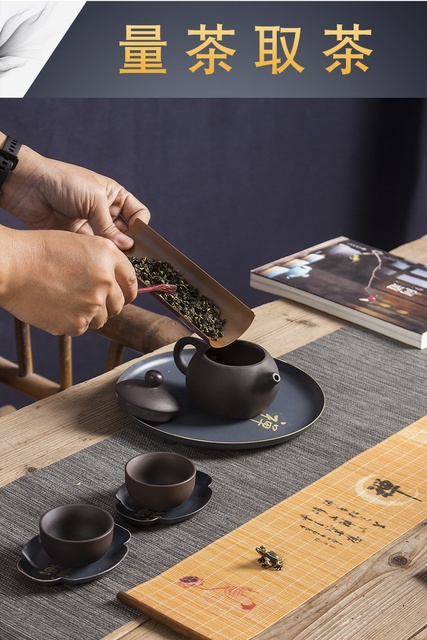 Zestaw do herbaty Taoci 8 kawałków - czerwona miedź i srebro pozłacany, 3 łyżeczki + zestaw do herbaty kung fu 6 dżentelmenów ceremonia herbaty - Wianko - 35