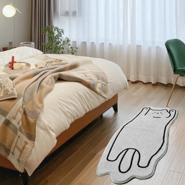 Miękki, antypoślizgowy dywan Nordic Cartoon z kreatywnym kotem, składany na noc do sypialni i na stół w pokoju dziennym, dekoracyjna mata podłogowa - Wianko - 30