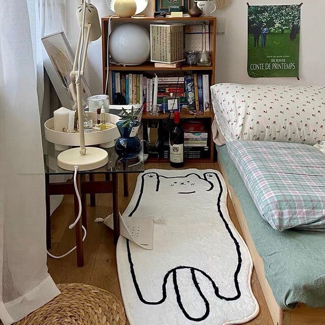 Miękki, antypoślizgowy dywan Nordic Cartoon z kreatywnym kotem, składany na noc do sypialni i na stół w pokoju dziennym, dekoracyjna mata podłogowa - Wianko - 38