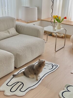 Miękki, antypoślizgowy dywan Nordic Cartoon z kreatywnym kotem, składany na noc do sypialni i na stół w pokoju dziennym, dekoracyjna mata podłogowa - Wianko - 18