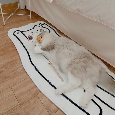 Miękki, antypoślizgowy dywan Nordic Cartoon z kreatywnym kotem, składany na noc do sypialni i na stół w pokoju dziennym, dekoracyjna mata podłogowa - Wianko - 21