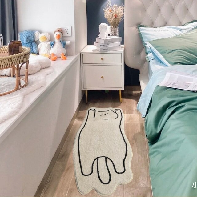 Miękki, antypoślizgowy dywan Nordic Cartoon z kreatywnym kotem, składany na noc do sypialni i na stół w pokoju dziennym, dekoracyjna mata podłogowa - Wianko - 37