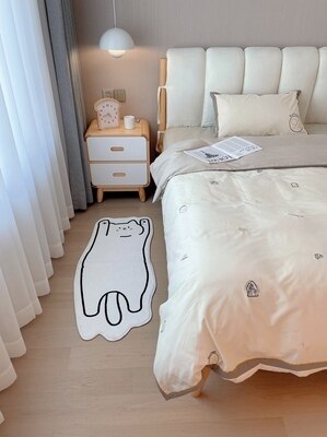 Miękki, antypoślizgowy dywan Nordic Cartoon z kreatywnym kotem, składany na noc do sypialni i na stół w pokoju dziennym, dekoracyjna mata podłogowa - Wianko - 17