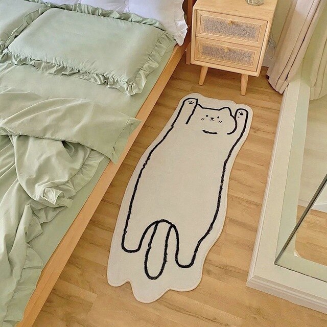 Miękki, antypoślizgowy dywan Nordic Cartoon z kreatywnym kotem, składany na noc do sypialni i na stół w pokoju dziennym, dekoracyjna mata podłogowa - Wianko - 27