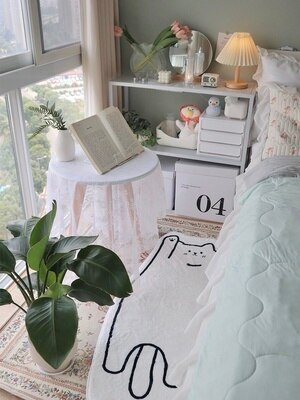 Miękki, antypoślizgowy dywan Nordic Cartoon z kreatywnym kotem, składany na noc do sypialni i na stół w pokoju dziennym, dekoracyjna mata podłogowa - Wianko - 20