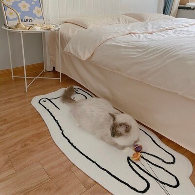Miękki, antypoślizgowy dywan Nordic Cartoon z kreatywnym kotem, składany na noc do sypialni i na stół w pokoju dziennym, dekoracyjna mata podłogowa - Wianko - 22