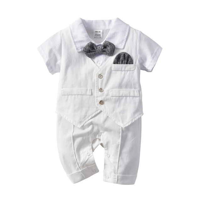 Garnitur dla chłopców 0-3 lata: body niemowlęce Romper z muszką i spodnie wizytowe Gentleman - Wianko - 9