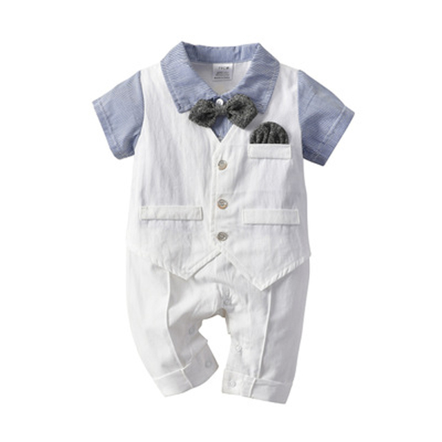 Garnitur dla chłopców 0-3 lata: body niemowlęce Romper z muszką i spodnie wizytowe Gentleman - Wianko - 8