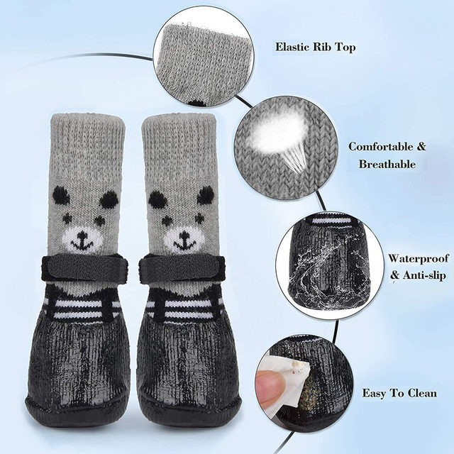 Zestaw 4 sztuk ślicznych bawełnianych butów dla psa - wodoodporne, antypoślizgowe, chroniące przed deszczem, śniegiem i zranieniem łapy - dla szczeniąt, kotów i dużych psów - Wianko - 8