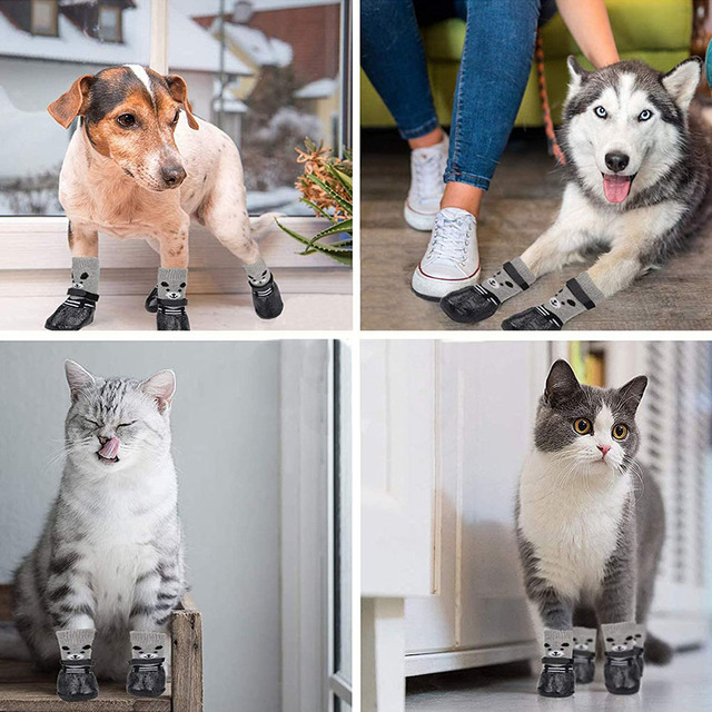 Zestaw 4 sztuk ślicznych bawełnianych butów dla psa - wodoodporne, antypoślizgowe, chroniące przed deszczem, śniegiem i zranieniem łapy - dla szczeniąt, kotów i dużych psów - Wianko - 11