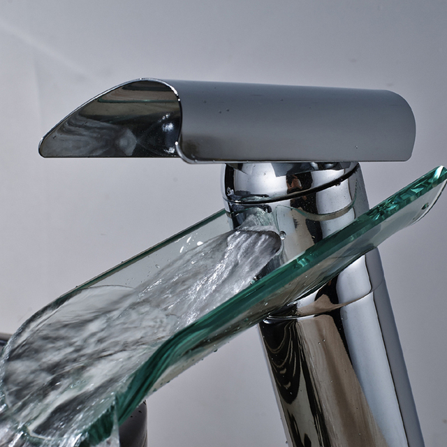 Bateria umywalkowa z wylewką wodospadową pojedynczy uchwyt Deck Mounted Chrome - Wianko - 7