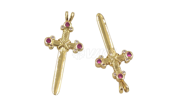 Nowoczesny wisiorek krzyż w kolorze różowego złota, ozdobiony ładnym cyrkoniem - Wianko - 6