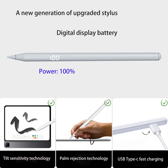 Rysik do Apple Pencil 2 dla iPada, z wyświetlaczem baterii, kompatybilny z iPad Pro 11/12.9 2022-2018, Mini 6, Air 4, 7th/8th gen - Wianko - 1
