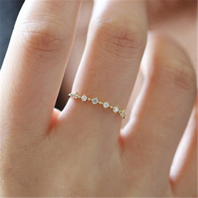 Pierścień z cienkim cyrkonowym kamieniem, wykonany z mini S925 srebra, ozdobiony 14K złotem dla kobiet o eleganckim stylu – Modny biżuteryjny trend 2021 - Wianko - 6