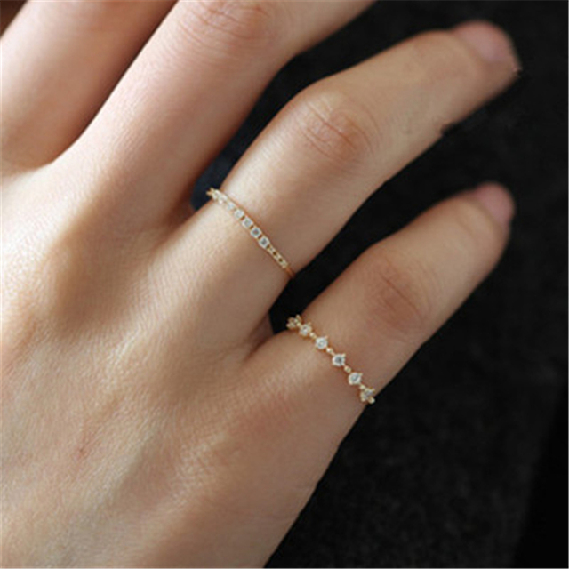 Pierścień z cienkim cyrkonowym kamieniem, wykonany z mini S925 srebra, ozdobiony 14K złotem dla kobiet o eleganckim stylu – Modny biżuteryjny trend 2021 - Wianko - 5