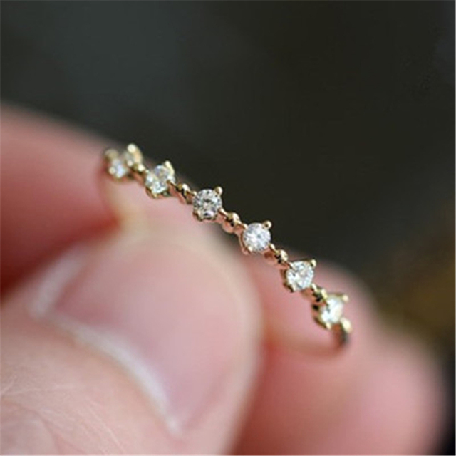 Pierścień z cienkim cyrkonowym kamieniem, wykonany z mini S925 srebra, ozdobiony 14K złotem dla kobiet o eleganckim stylu – Modny biżuteryjny trend 2021 - Wianko - 2