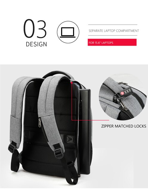 Plecak męski Tigernu marki, wodoodporny, zabezpieczony przed kradzieżą, na laptopa 15.6, duża pojemność z portem USB - Wianko - 5