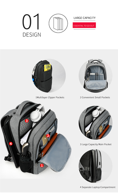 Plecak męski Tigernu marki, wodoodporny, zabezpieczony przed kradzieżą, na laptopa 15.6, duża pojemność z portem USB - Wianko - 3