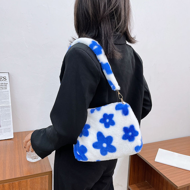 Nowa zima 2021: Miękka pluszowa torba na ramię INS z kwiatowym nadrukiem - Wianko - 5