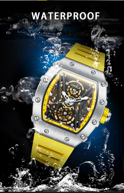 Ręcznie nakręcany zegarek męski ONOLA, stylowy i oryginalny, z kwadratowym szkieletem i efektem luminous - Wianko - 7