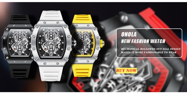 Ręcznie nakręcany zegarek męski ONOLA, stylowy i oryginalny, z kwadratowym szkieletem i efektem luminous - Wianko - 1