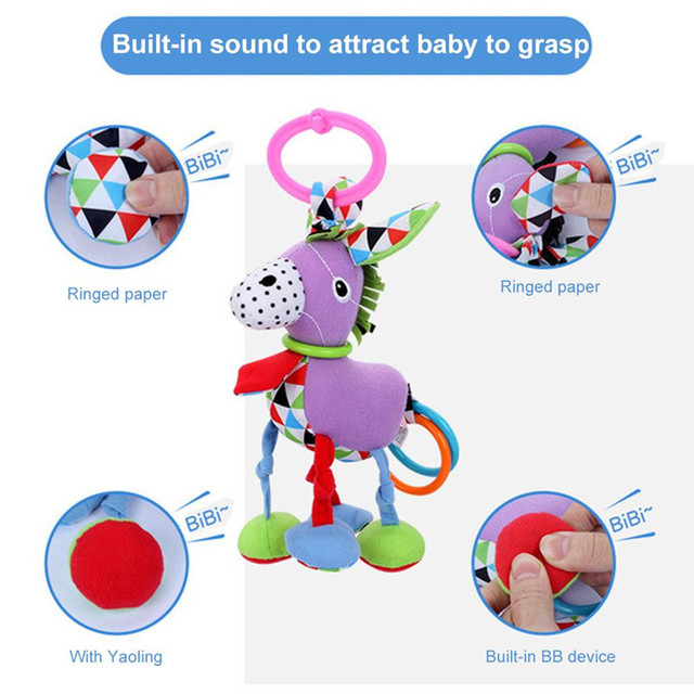 Pluszowy wózek zabawka dla dzieci - miękki dzwonek, zwierzęce muzyczne grzechotki Montessori - Wianko - 2