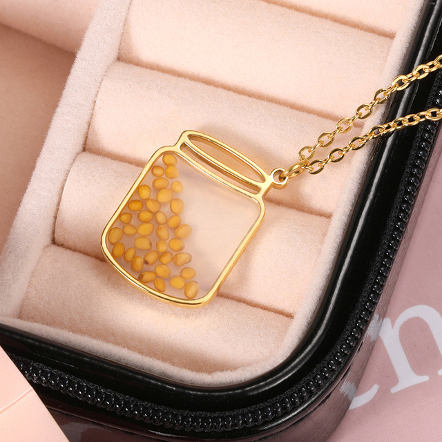 Złoty stalowy naszyjnik z okrągłymi nasionami musztardy - biżuteria kolekcjonerska dla eleganckich kobiet - Wianko - 31